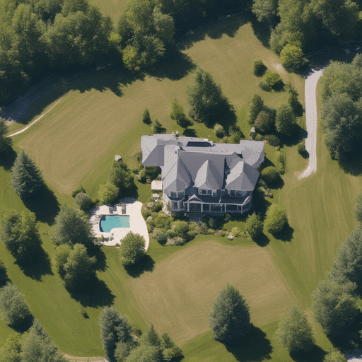aerial view of country based home in the summer