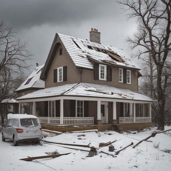 house with a damaged roof by a storm